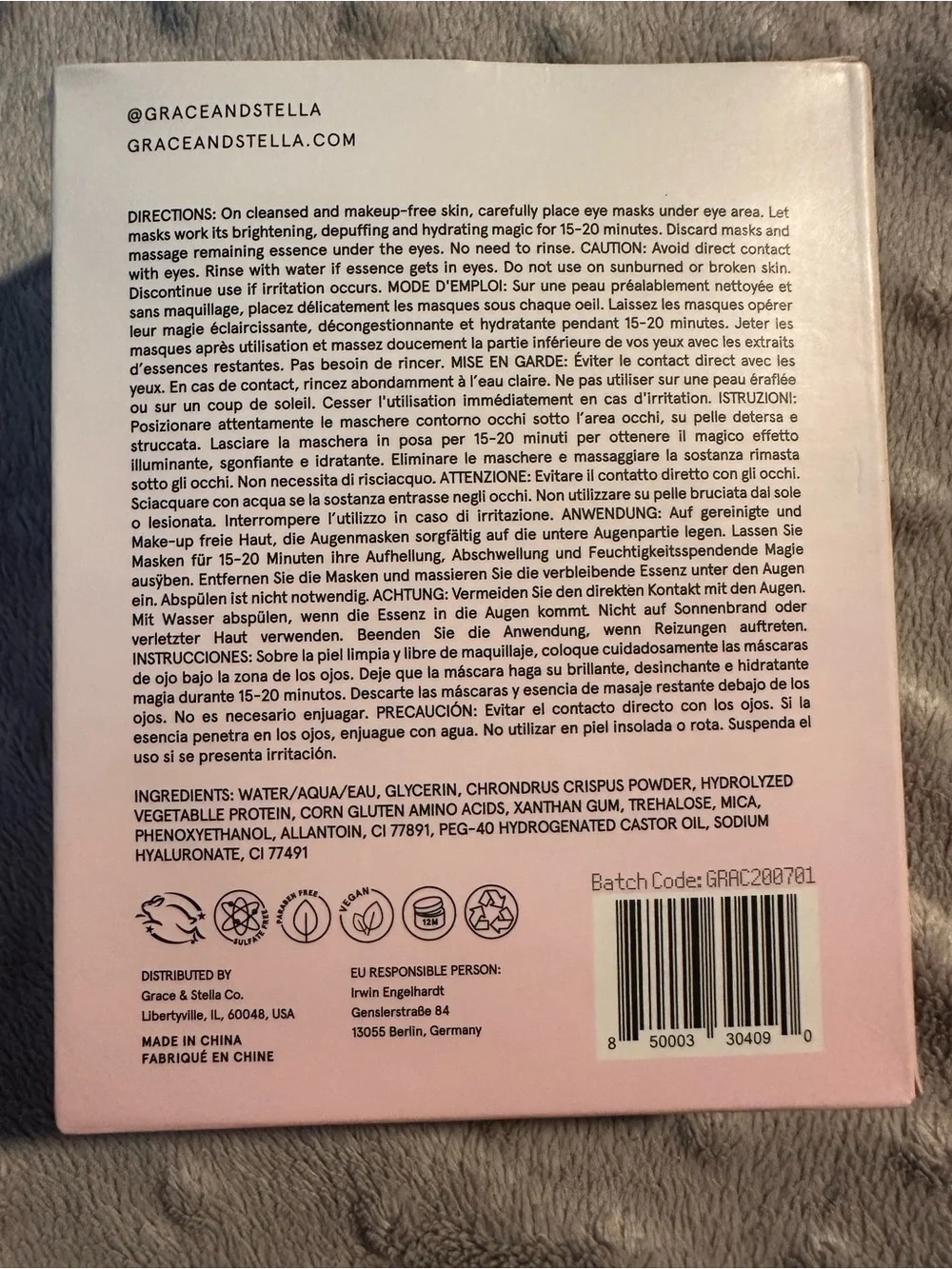 grace & stella Pink & White Anti-Wrinkle Energizing Eye Mask